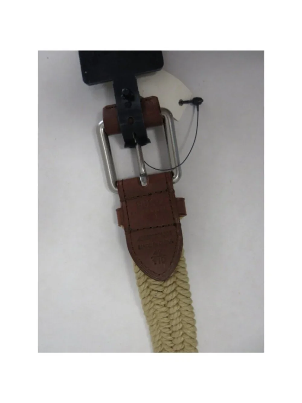 VGT Polo Ralph Lauren Belt 42 Braided Rope Silver Buckle Leather Trim